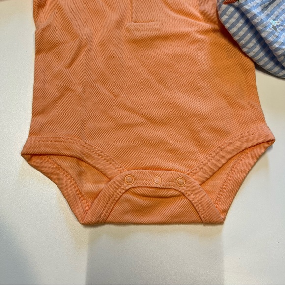 Starting Out 3 PC Easter Outfit, Orange Onesie, Blue Striped Shorts & Hat, NWT! - Picture 5 of 8